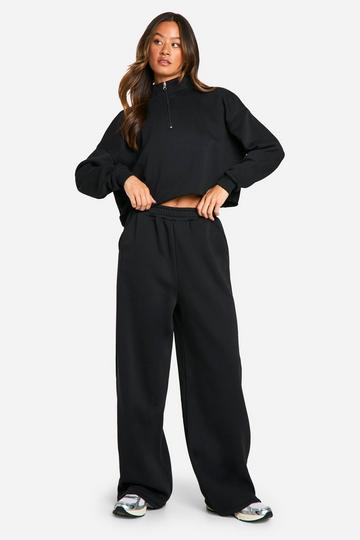 Tall Half Zip Cropped Sweatshirt Wide Leg Tracksuit black