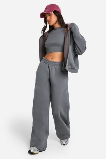 Petite 3 Piece Straight Leg Sweatpant Tracksuit charcoal