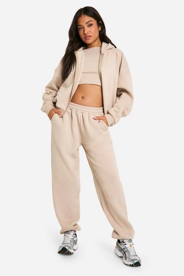 Petite 3 Piece Cuffed Sweatpant Tracksuit stone