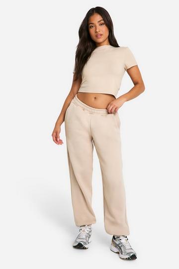 Petite Baby Tee Cuffed Sweatpant Tracksuit stone