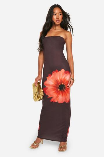 Strapless Bloemen Maxi Jurk black