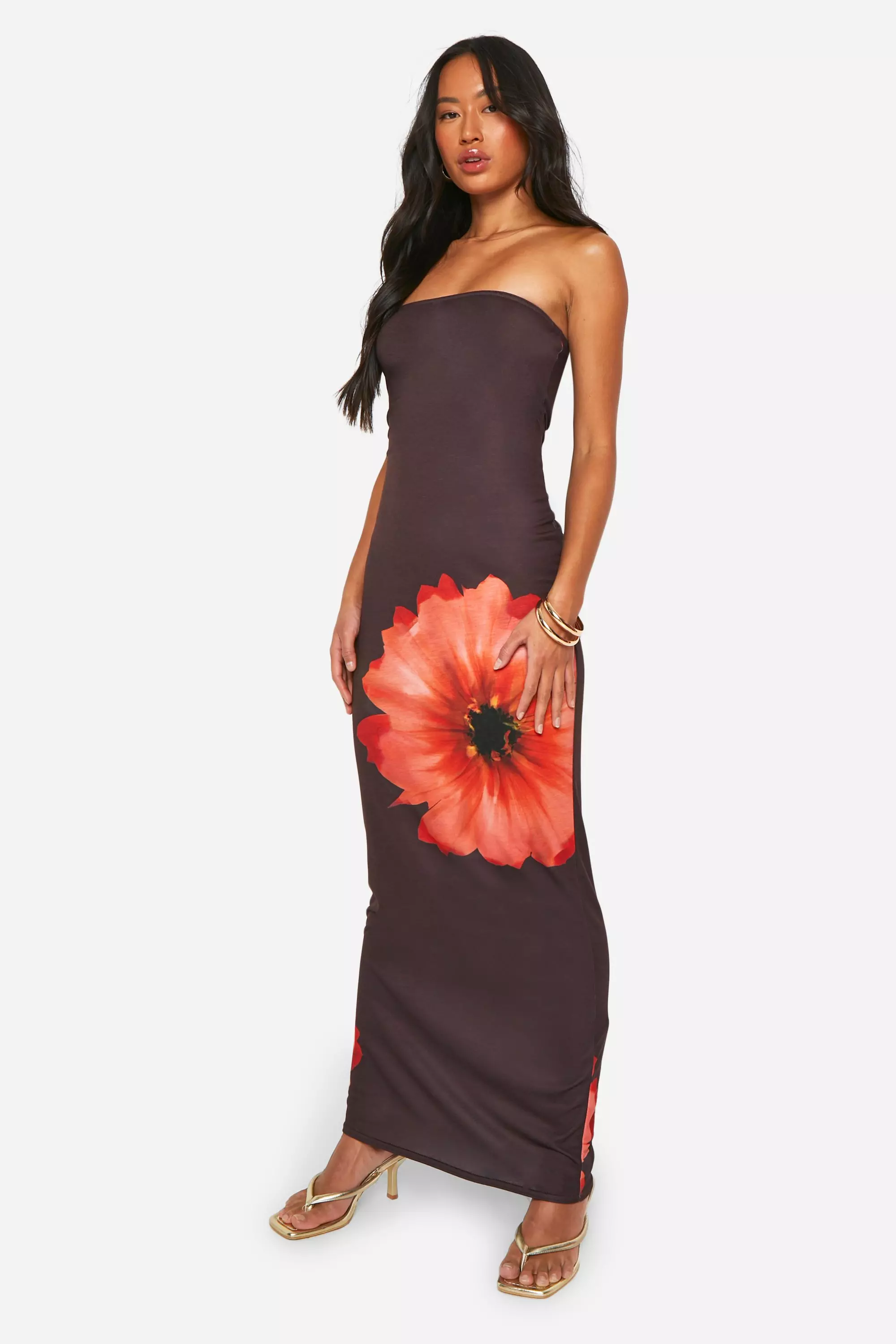 Floral bandeau maxi dress best sale