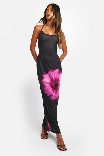 Floral Strappy Maxi Dress black