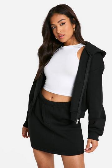 Black Petite Zip Through Mini Skirt Tracksuit