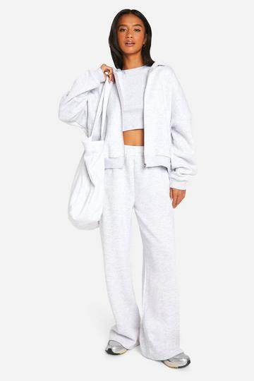 Grey Petite 3 Piece Straight Leg Sweatpant Tracksuit