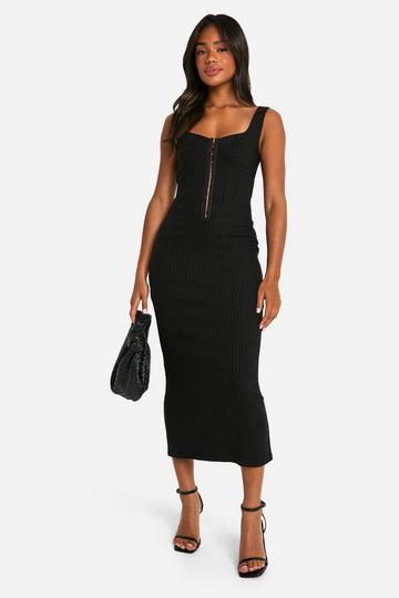 Pinstripe Bengaline Hook And Eye Midaxi Dress black