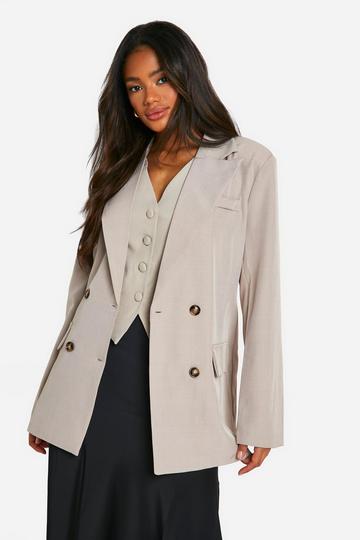 Oversized Linnen Look Boxy Blazer Met Textuur taupe