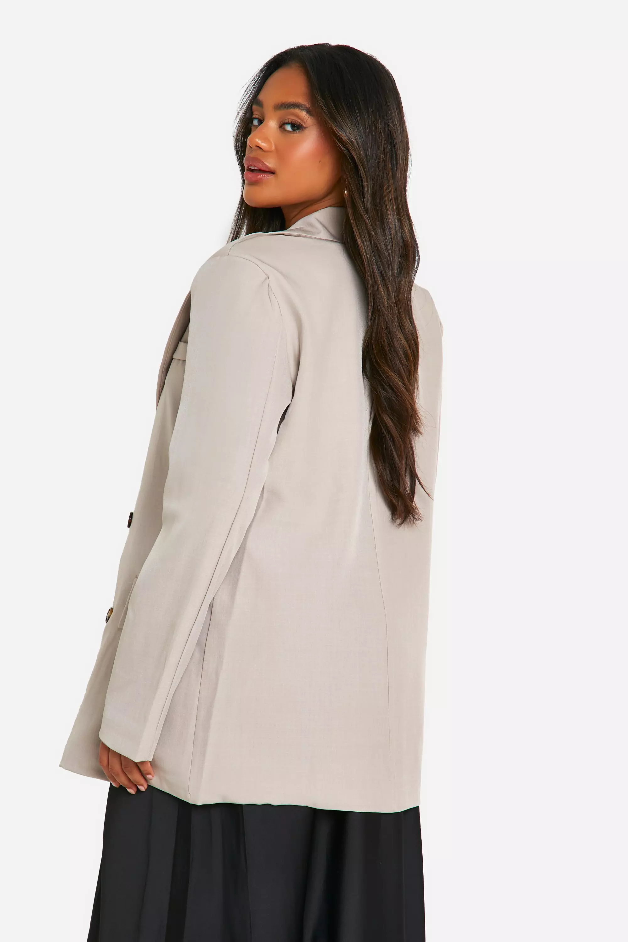 Taupe Textured Linen Look Boxy Oversized Blazer alternative image