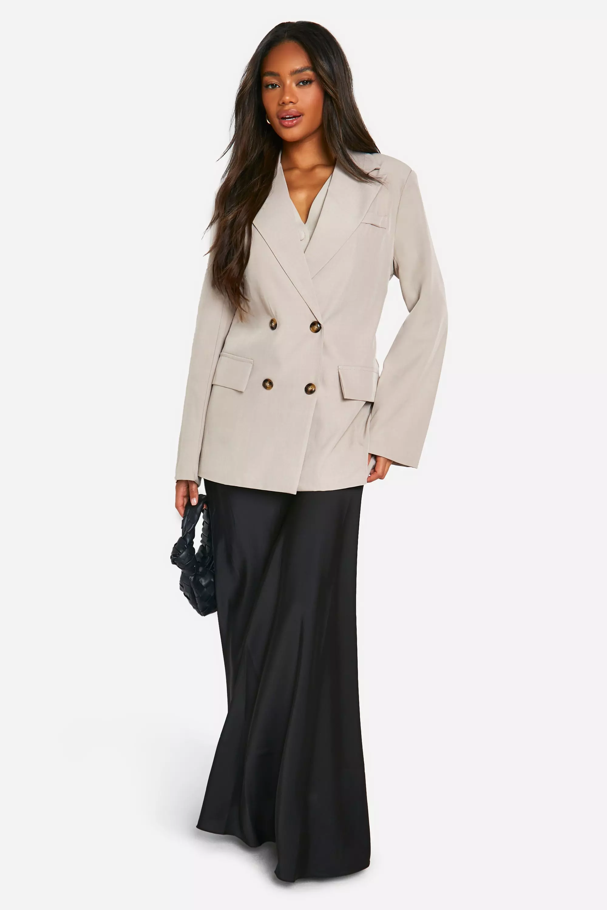 Taupe Textured Linen Look Boxy Oversized Blazer alternative image