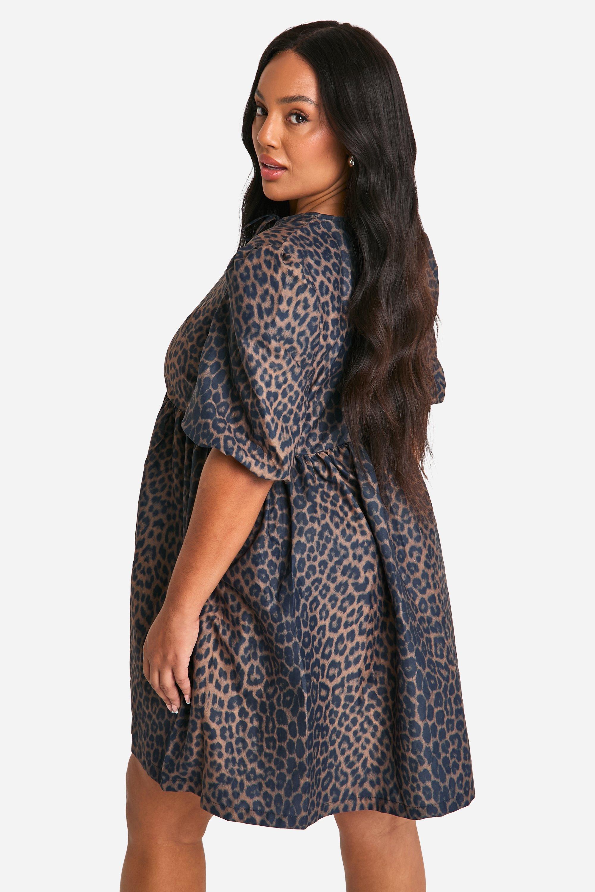Grande taille Robe babydoll nouee a imprime leopard