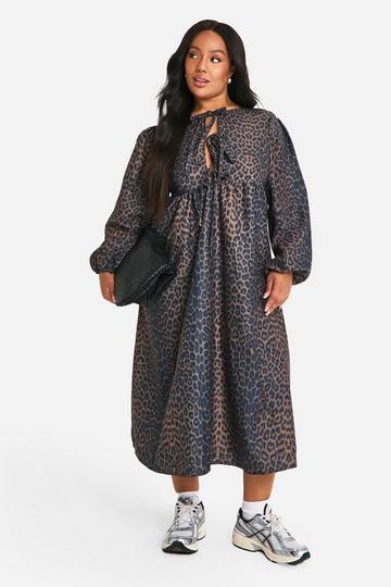 Multi Plus Woven Leopard Midi Smock Dress