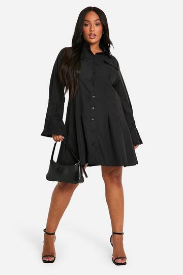 Plus Woven Flare Shirt Dress black