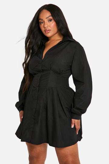 Black Plus Corset Detail Shirt Dress