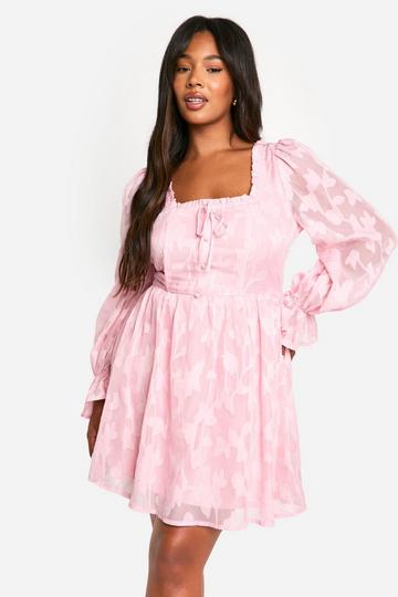 Plus Milkmaid Woven Burnout Floral Skater Dress blush