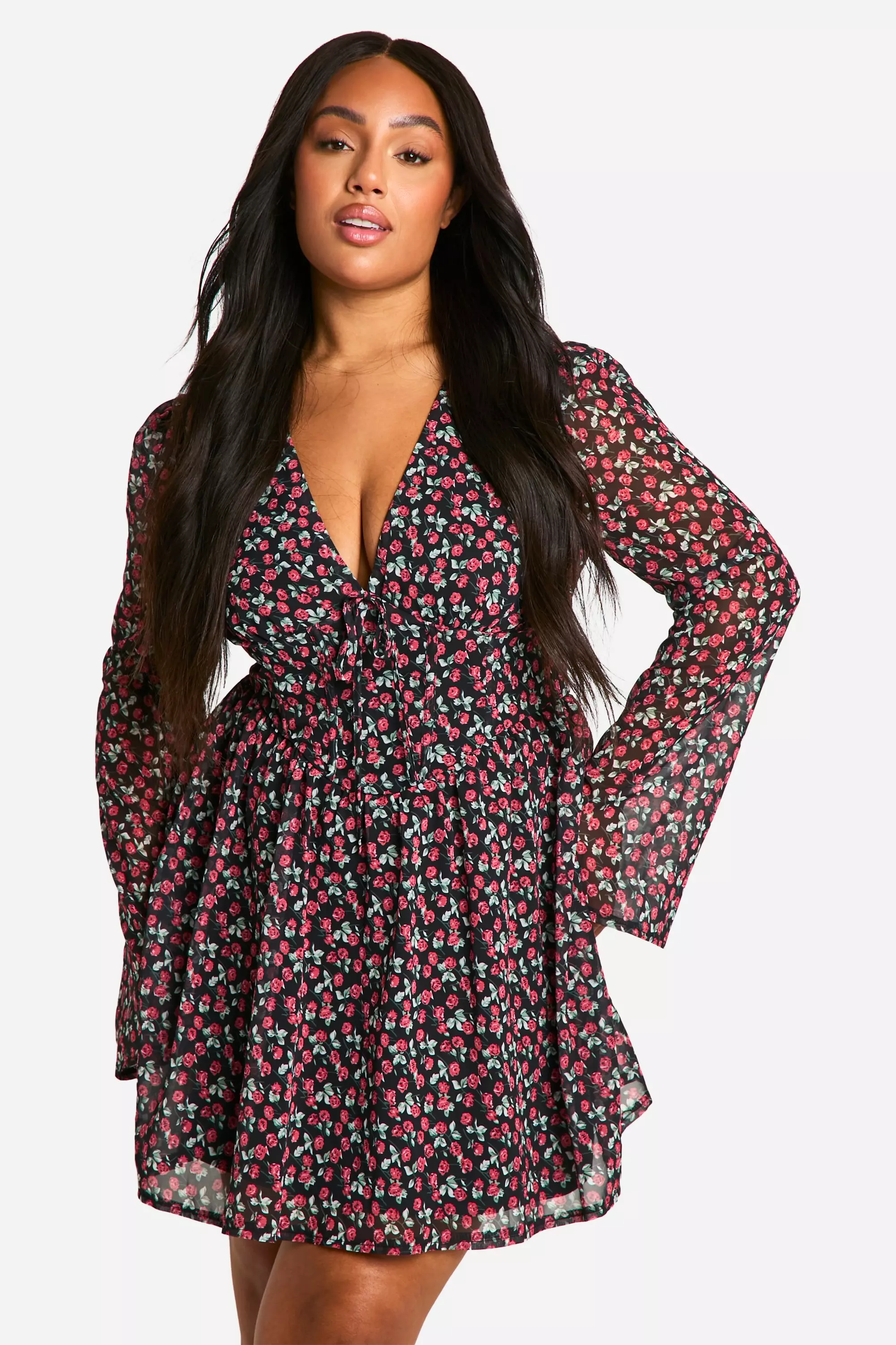 Black Plus Woven Floral Milkmaid Skater Dress alternative image