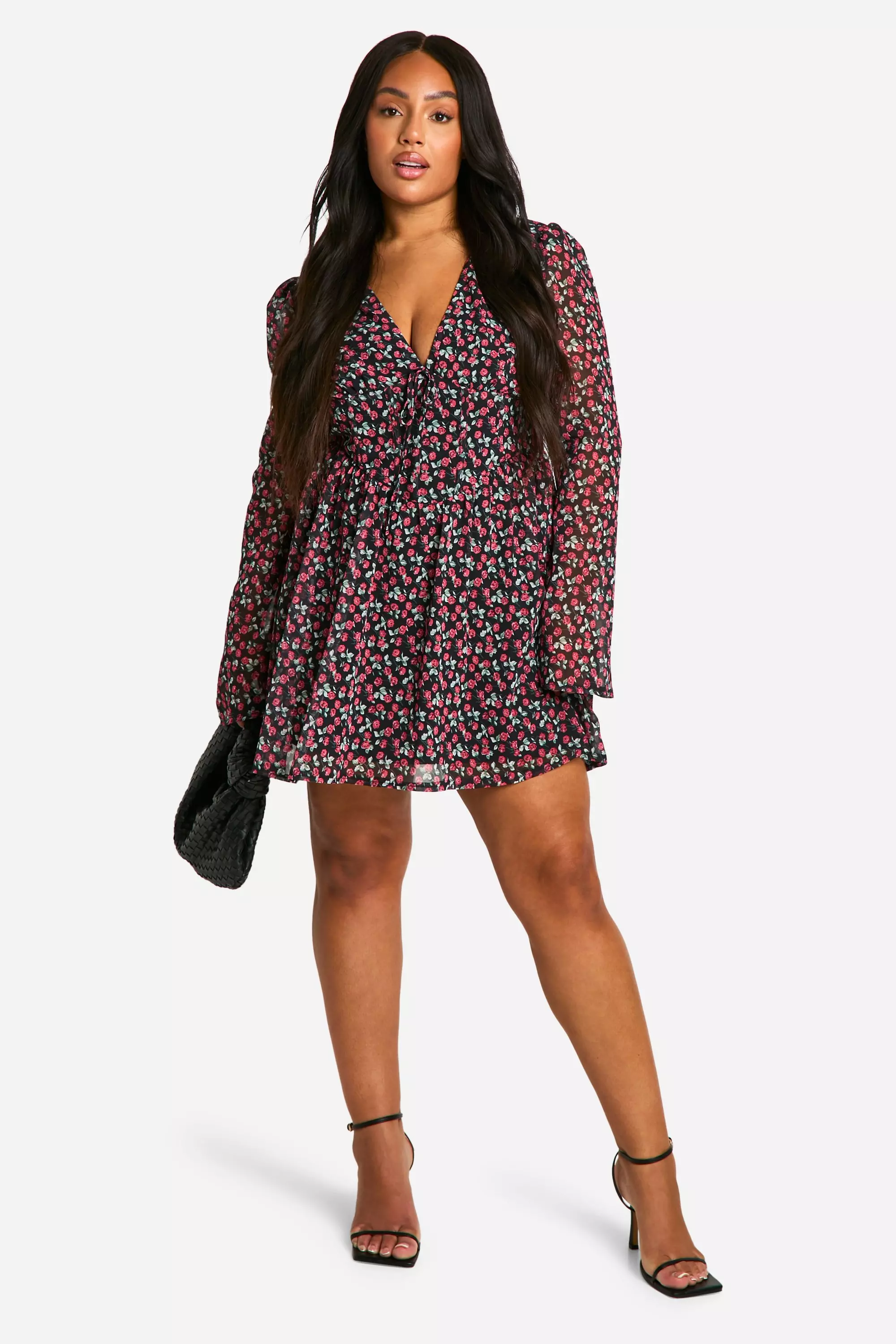 Black Plus Woven Floral Milkmaid Skater Dress alternative image