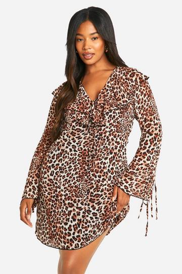 Plus Woven Leopard Ruffle Shift Dress leopard