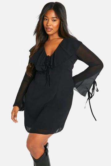 Plus Woven Ruffle Shift Dress black