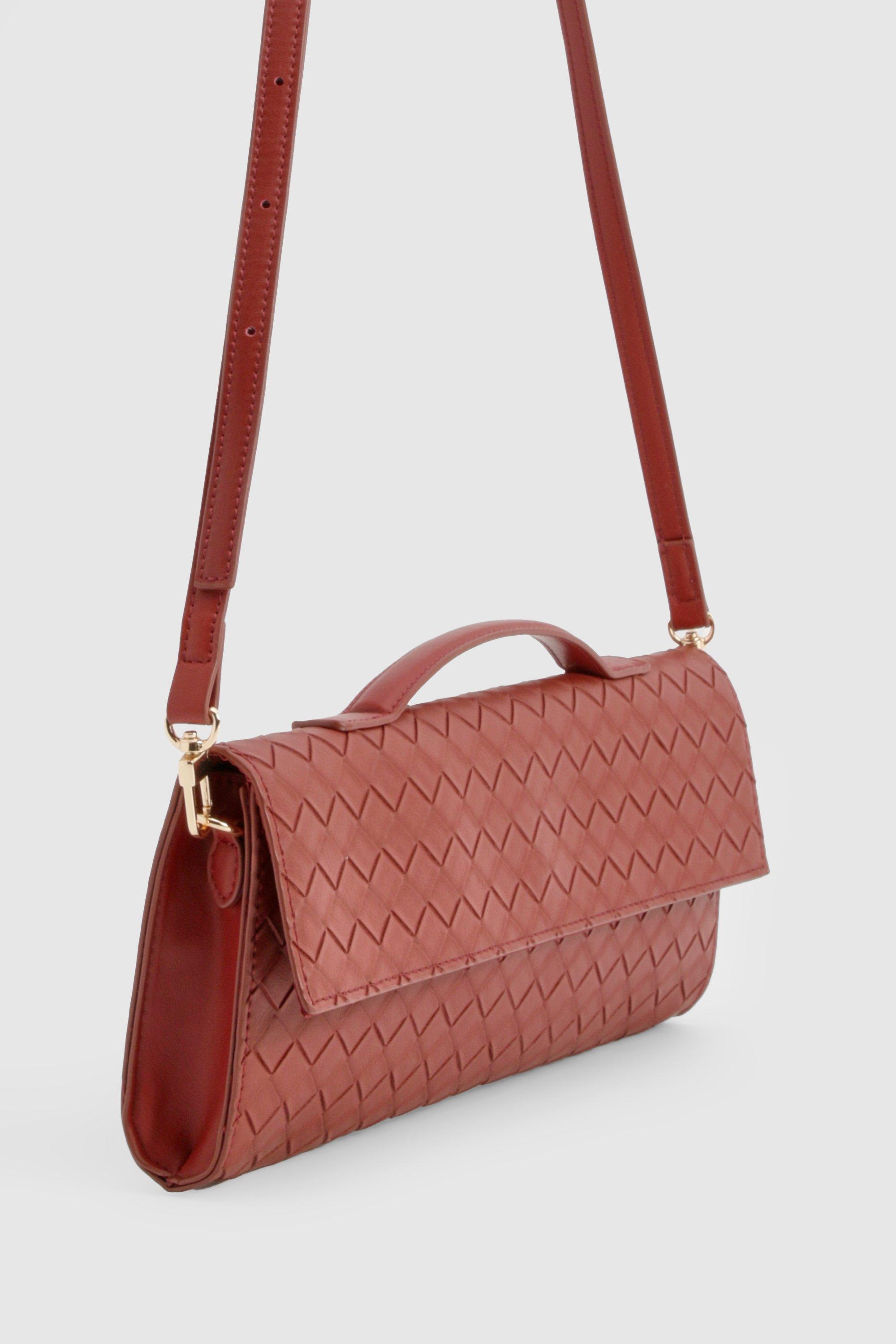 Woven leather clutch bag top