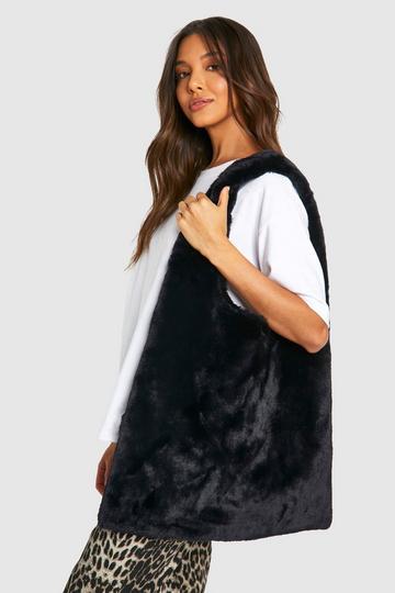 Black Faux Fur Tote Bag