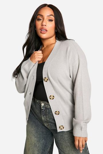 Plus Premium Rib Oversized Slouchy Knitted Cardigan grey