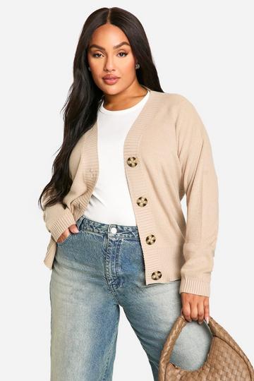 Plus Premium Rib Oversized Slouchy Knitted Cardigan oatmeal