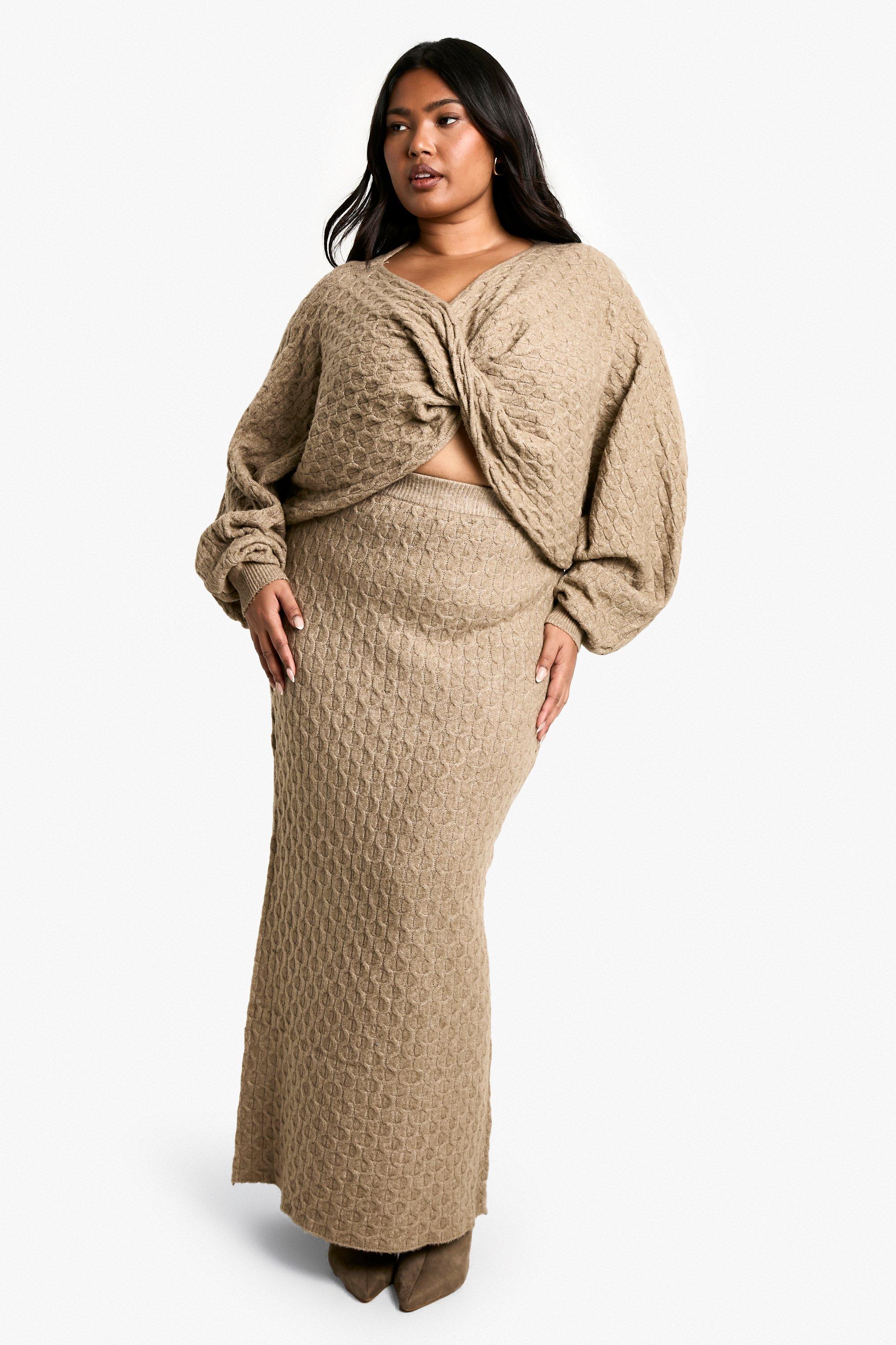 Plus Soft Cable Twist Front Crop Sweater And Maxi Skirt Set Plus Soft Cable Twist Front Crop Sweater And Maxi Skirt Set