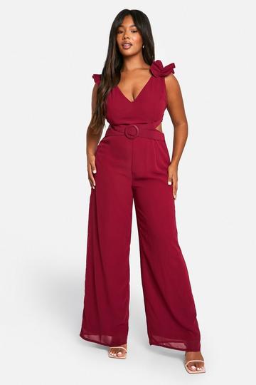 Plus Chiffon Ruffle Wide Leg Juumpsuit malbec