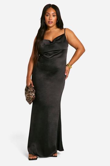 Plus Satin Cowl Neck Maxi Dress black