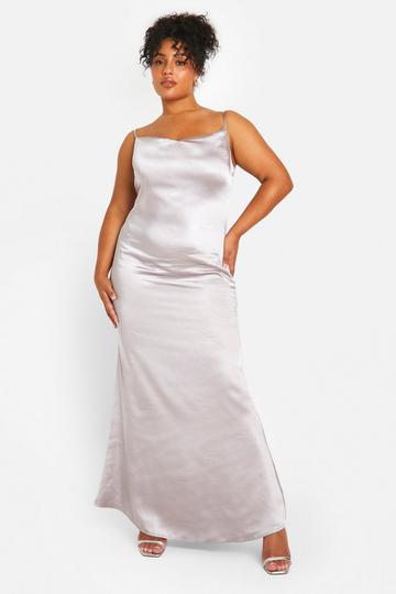 Silver Plus Satin Cowl Neck Midi Dress