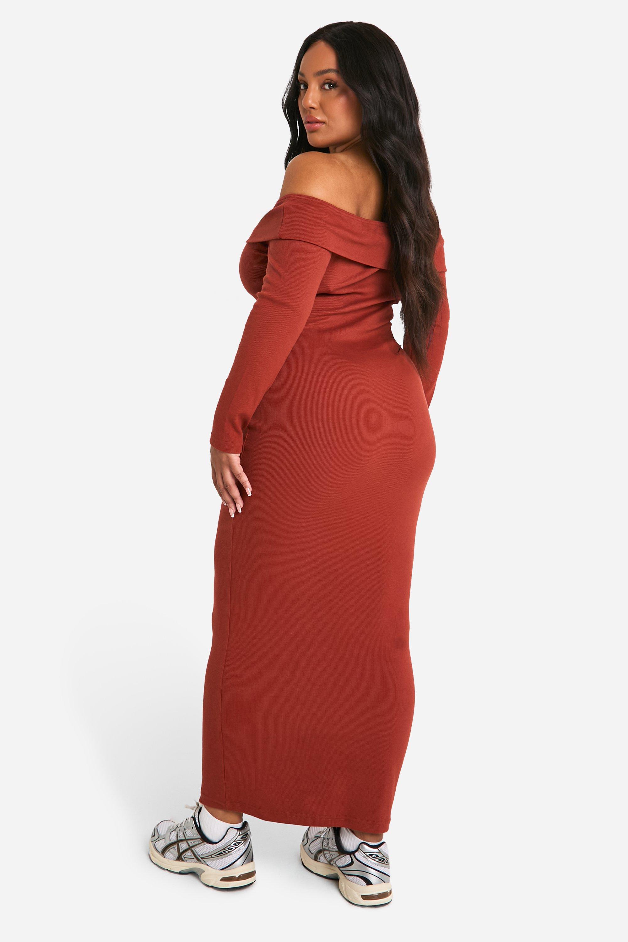 Plus Basic Rib Bardot Maxi Dress boohoo