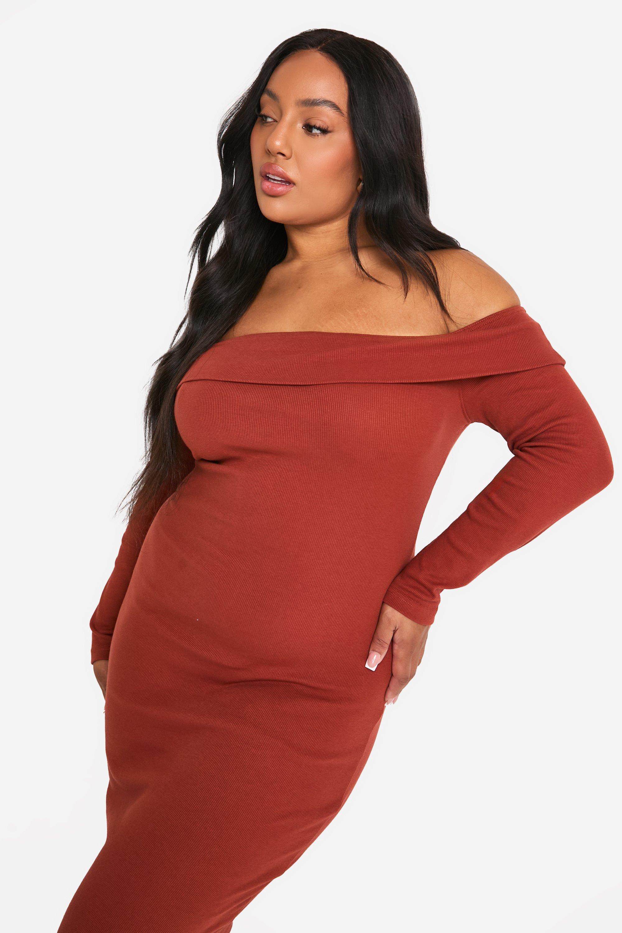 Plus Basic Rib Bardot Maxi Dress boohoo