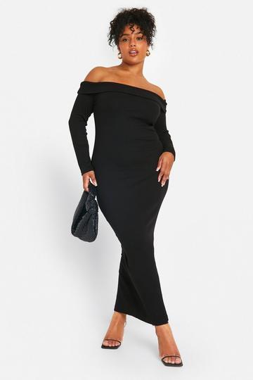 Black Plus Basic Rib Off The Shoulder Maxi Dress