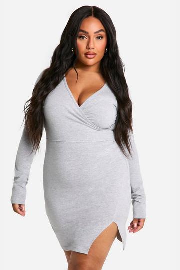 Plus Basic Jersey Wrap Dress grey marl