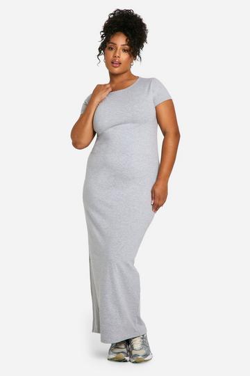 Grey Plus Cap Sleeve Midaxi Column Dress