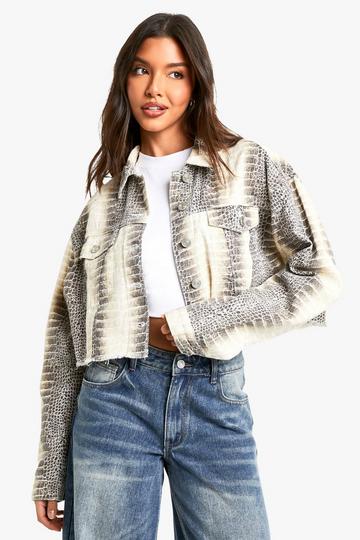 Mock Croc Denim Cropped Jacket natural