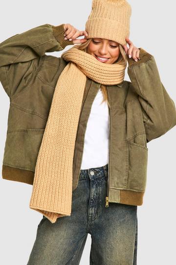 Chunky Ribbed Knit Long Scarf beige