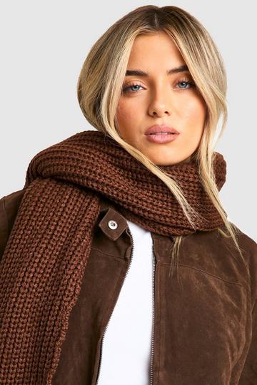 Chunky Ribbed Knit Long Scarf chocolate