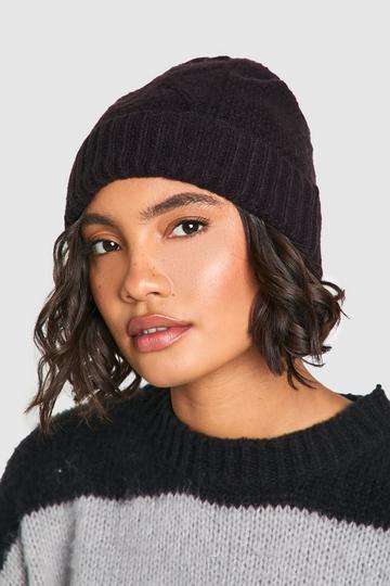 Black Cable Knit Beanie