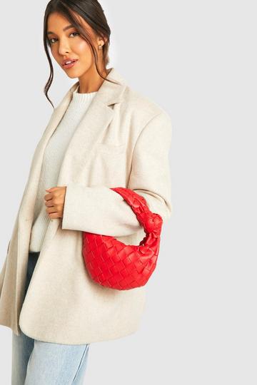 Woven Leather Look Mini Grab Bag red