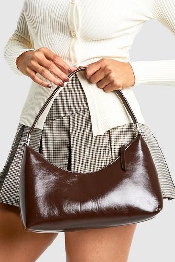 Shiny Pu Shoulder Bag With Crossbody Strap chocolate