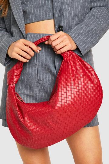 Woven Knotted Strap Detail Oversized Shoulder Bag red