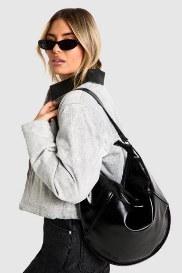 Vinyl Oversized Round Shoulder Bag black