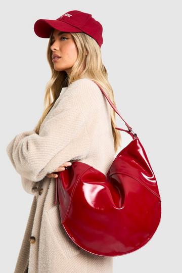 Vinyl Oversized Round Shoulder Bag red