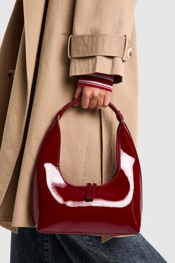 Vinyl Curve Shaped Shoulder Bag cherry