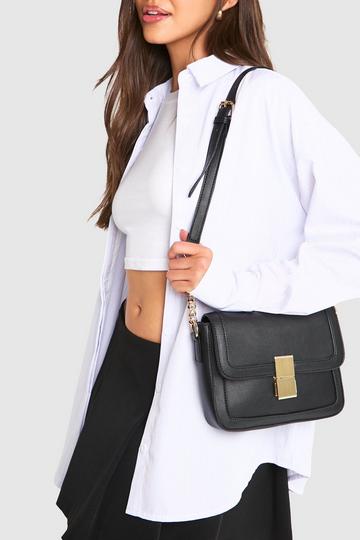 Black Leather Look Buckle Crossbody Bag