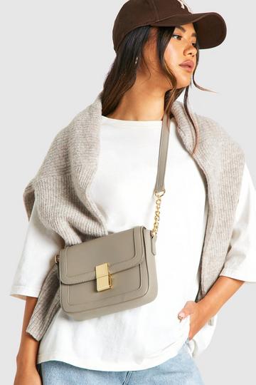 Leather Look Buckle Crossbody Bag ecru