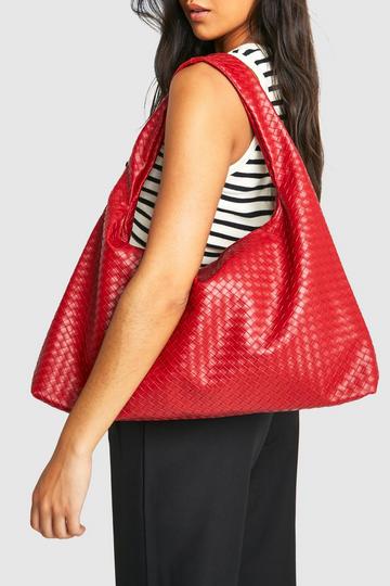 Oversized Woven Tote Bag red