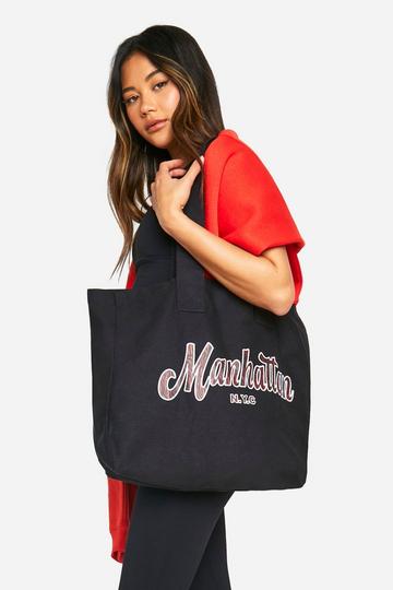 Black Manhattan Slogan Tote Bag