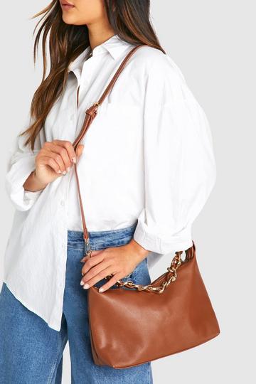 Faux Leather Chain Shoulder Bag caramel